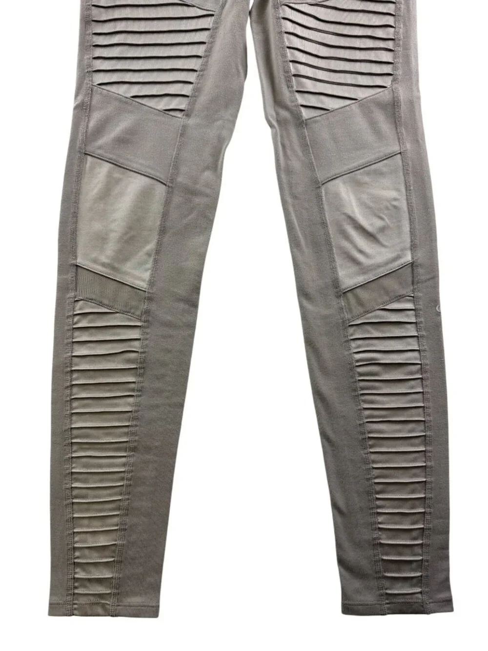 ALO Yoga Moto Leggings Women's Small Gray Ribbed Moto Panel Full Length Active